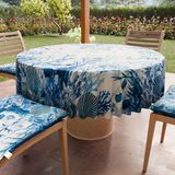 PETTI Artigiani Italiani - Vlekafstotend rond tafelkleed van microvezel (diameter 180 cm), keukentafelhoes voor ronde tafels met blauw koraaldesign, 100% Made in Italy