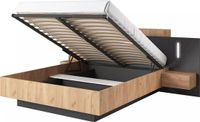 Vente-unique Bed met opbergruimte hout antracietgrijs, natuurlijk licht 140 x 190 cm