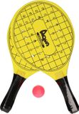 Atosa Gele beachball set met tennisracketprint buitenspeelgoed - Houten beachballset - Rackets/batjes en bal - Tennis ballenspel