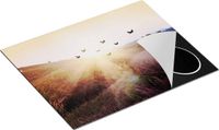 Chefcare Inductie Beschermer Silhouet Zwerm Vogels bij Zonsondergang - 65x52 cm - Multicolor