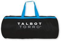 Schildkröt badminton sporttas zwart-blauw met logo en veel ruimte.