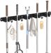Support de balai sans marque - Système de suspension de balai pour outils de jardin - 5 supports 4 crochets - Acier inoxydable 304 - Noir