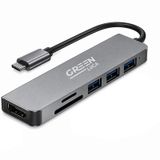 NONE Apple USB C Hub 6-in-1 Dock met 4K@30Hz HDMI, SD/TF, 3 USB 3.0-poorten voor iPhone 17/16, Mac Mini M4, MacBook Pro/Air, iPad Pro, Surface Pro 7