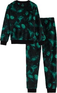 WE Fashion Jongens fleece pyjama met print 158/164 Sea ​​green