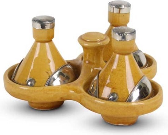 Safaary Tajine mini Geel met Metaal 3-delig