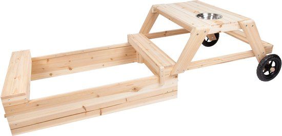 Small Foot - Zandbak met Zitgedeelte en Moddertafel - Hout - Inclusief Deksel & Hoes
