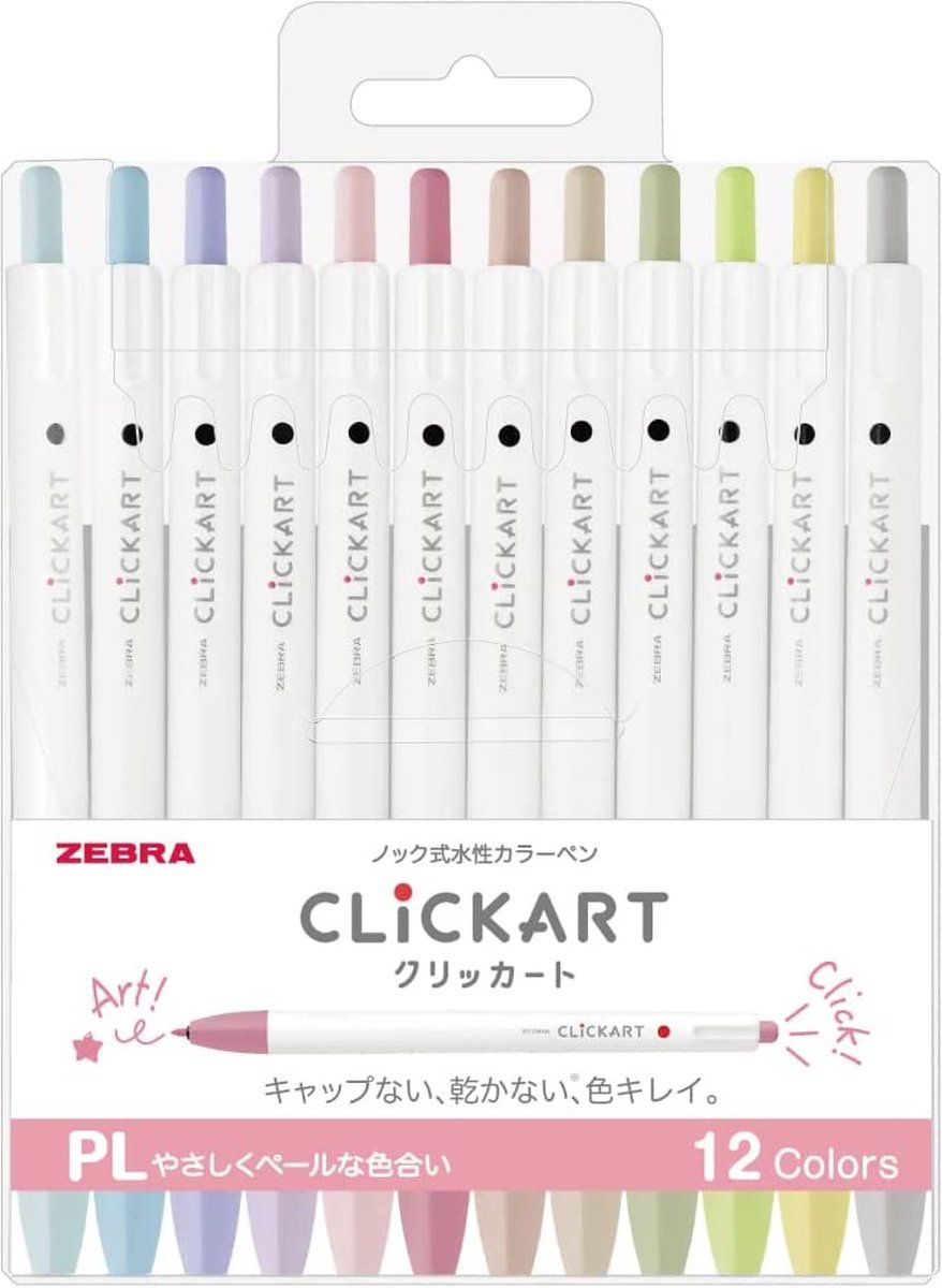 Zebra Clickart Knock Sign 0,6mm Pennen - Set van 12 New Pale Colors in een Zipperbag