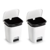 Panda Forte Plastics set van 2x stuks witte emmer met deksel en pedaal 7.5 liter - prullenbak
