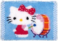 Vervaco Kit de tapis noué - Hello Kitty joue du tambour - Kit de broderie pour enfants et adultes - 55 x 40 cm
