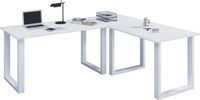 VCM L-vormig bureau, hoekbureau, gamingbureau, wit, 160x130 cm