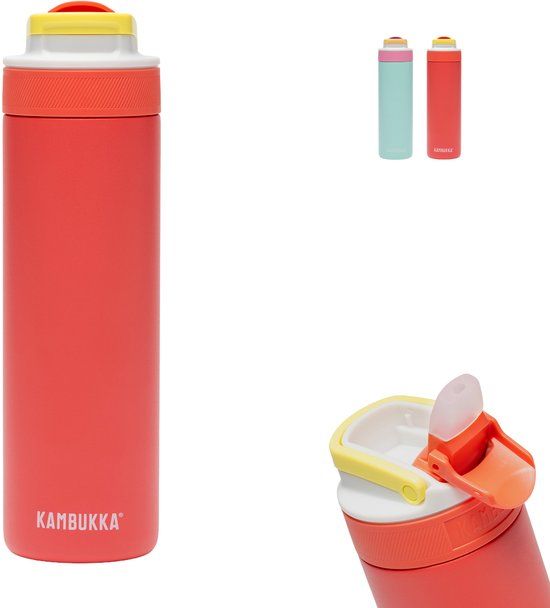 Kambukka Lagoon Geïsoleerde Waterfles 600 ml - Fluo Fantasy met Geïntegreerd Rietje - Fluo Rood