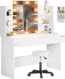 Casaria Make up Tafel Lucia - LED Kruk Lade 140x110x40cm - Wit