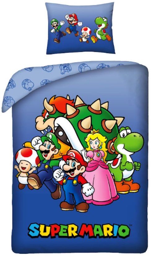4KidsOnly Super Mario Dekbedovertrek - 140 x 200 cm - Polyester - Donkerblauw
