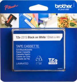 Brother TZE-231S Label Tape - Black on White - 12mm x 8m