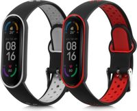 kwmobile 2x armband voor Xiaomi Mi Smart Band 6 / Mi Band 6 / Band 5 - Bandjes voor fitnesstracker in zwart / grijs / zwart / rood