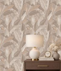 Dutch Wallcoverings Renaissance Leaves Beige, Taupe, Bruin Papier peint intissé 10m x 53cm RE521053