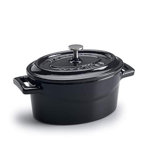 Pentole Agnelli Slowcook braadpan ovaal met 2 handgrepen, van gietijzer 0,4 litri zwart hoogglans