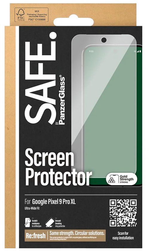 SAFE by PanzerGlass Ultra-Wide Fit Screenprotector voor de Google Pixel 9 Pro XL