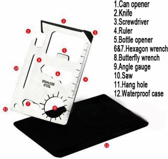 Elemental Goods 11 in 1 multitool pas / Credit card tool met maarliefst 11 verschillende functies