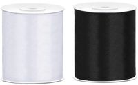 Merkloos 2x rollen satijnlint zwart-wit 10 cm x 25 meter