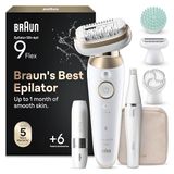 Braun Silk·épil 9 Flex SkinSpa Epilator Dames, All-in-One Set met 360° Flex Hoofd voor Eenvoudige Ontharing, Nat & Droog - Incl. FaceSpa Epilator en Mini Gezichtsscheerapparaat — 9-681 3D, Goud