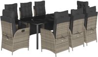 vidaXL 9-delige tuinset met kussens, polyrattan, grijs