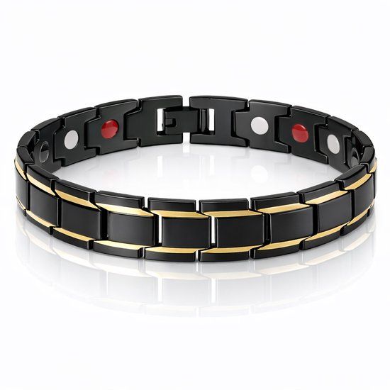 Mendes Jewelry Magnetische heren armband Edelstaal Mat Zwart met Goudkleurig