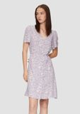 QS Jurk van viscose met lange mouw en V-hals - Grijs/Wit