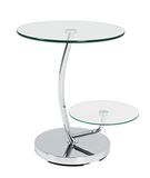HAKU Ronde bijzettafel met glasplaat chroom metaal salontafel met veiligheidsglas - Maat: H 55 x Ø 52 cm, Stijl: Modern