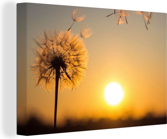 OneMillionCanvasses Canvas Schilderij Paardenbloem - Zon - Zonsondergang - 180x120 cm