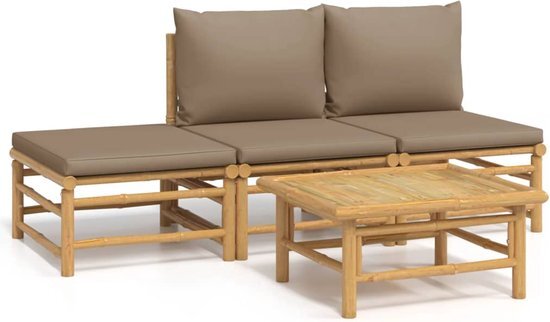 vidaXL 4-delige Loungeset met kussens bamboe taupe