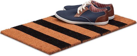 Relaxdays Deurmat Strepen - Kokos - 60x40cm - Antislip - Bruin/Zwart