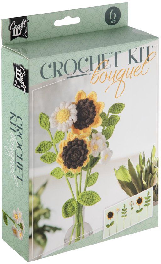 Top1Toys Creative Craft Group (RMS) Haakset Bloemen Boeket Geel Zonnebloem en madeliefje Meerkleurig 6 stelen