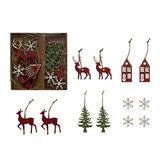 Houten Laser Cut Sneeuwvlok, Boom, Huis en Herten Ornamenten, Veelkleurig, Boxed Set Van 12