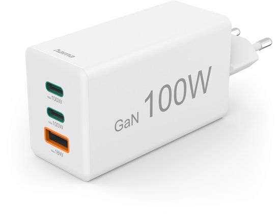 Hama 100W GaN Snellader - 2x USB-C PD, 1x USB-A QC - Wit