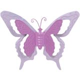 Mega Collections Tuin/Schutting Decoratie Vlinder - Metaal - Roze - 24 x 18 cm