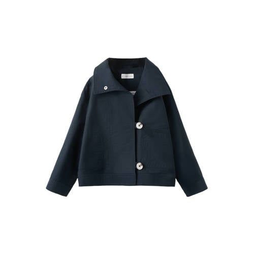 Mango Kids tussenjas donkerblauw Meisjes Katoen Opstaande kraag Effen - maat 92