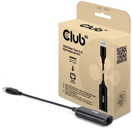 Club3D CAC-1421 USB Type-A naar RJ45 Adapter Zwart