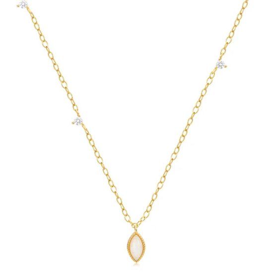 Elenza AMS Elenza Zilveren Ketting met Gouden Plating en Opaal Hanger - 40 cm