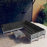 vidaXL 9-delige Loungeset met kussens grenenhout grijs