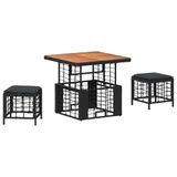 vidaXL Tuin Eettafel Set 3 st Zwart en Grijs Poly Riet en Acacia Hout