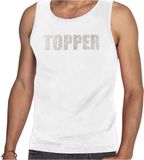 Bellatio Decorations Glitter Topper tanktop wit met steentjes/ rhinestones voor heren - Glitter kleding/ foute party outfit L