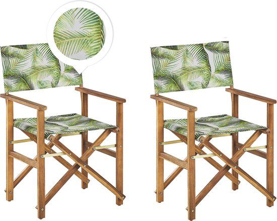 CINE - Tuinstoel set van 2 - Lichtgroen/Lichthout/Blad - Polyester
