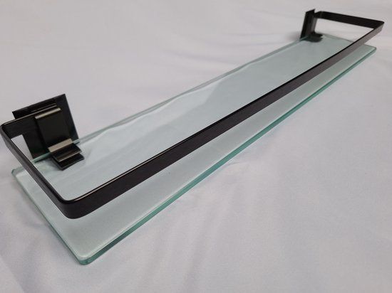 Hoexs Badkamerplank - 60cm - Zwart - Metaal/Glas - Modern