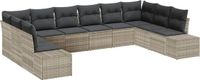 vidaXL Banc de jardin - Set - avec - coussin - 10 - pièces - Gris clair - poly - rotin
