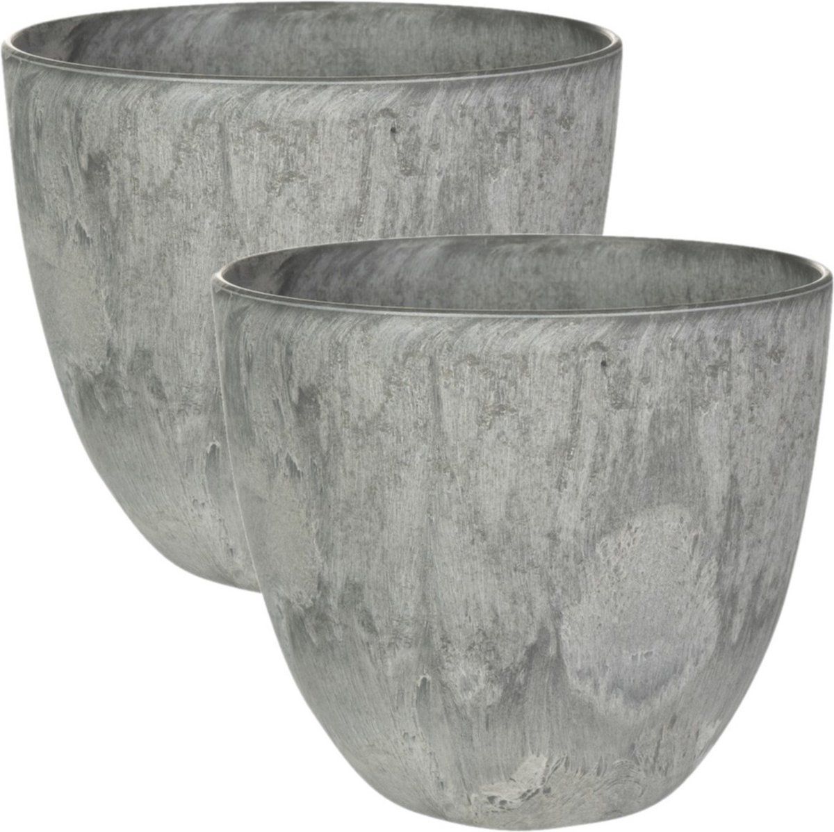Steege Plantenpot/bloempot - 2 stuks - Ø17 cm - Artstone grijs - Binnen/Buiten