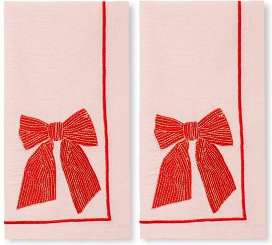 Vondels Embroidered Napkins Bow 2-Pack Roze Katoen