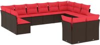 vidaXL 12-delige tuinbankset met kussens, bruin, polyrotan