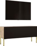Meuble TV Wotan Chêne Wotan avec finition Noir Mat, pieds Dorés, Dimensions : 100 x 52 x 32 cm