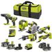 Ryobi Pack de 8 outils électroportatifs 18V – 4 batteries 2 x 5,0Ah, 1 x 4,0Ah, 1 x 2,0Ah – 2 chargeurs – Compatible avec tous les outils Ryobi